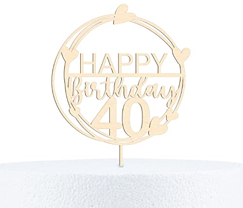 Happy Birthday Cake Topper Geburtstag 18-90 Jahre Kuchendeko aus Holz oder Acryl - 15, 20 & 25 cm Höhe, 40 Jahre, Birke Multiplex-25 cm von Alsino