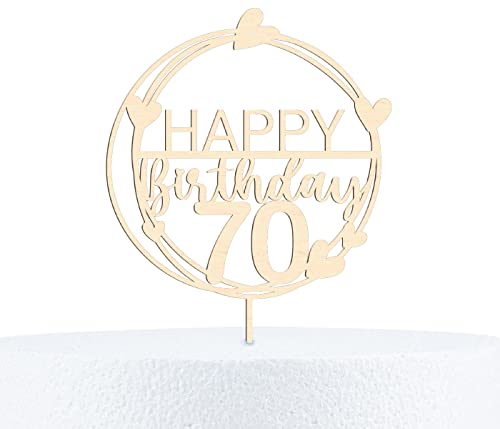Happy Birthday Cake Topper Geburtstag 18-90 Jahre Kuchendeko aus Holz oder Acryl - 15, 20 & 25 cm Höhe, 70 Jahre, Birke Multiplex-25 cm von Alsino