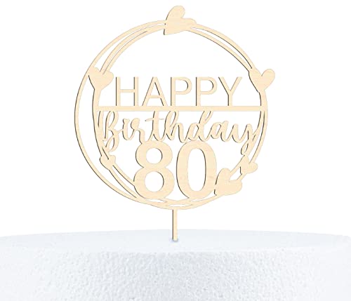 Alsino Happy Birthday Cake Topper Geburtstag 18-90 Jahre Kuchendeko aus Holz - 15 cm Höhe, Motiv wählen:80 Jahre von Alsino
