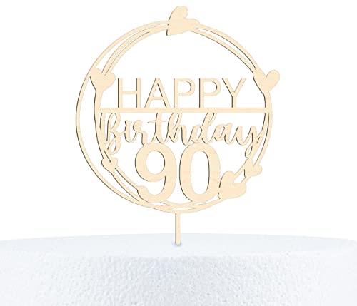 Alsino Happy Birthday Cake Topper Geburtstag 18-90 Jahre Kuchendeko aus Holz 15 cm Höhe, Motiv wählen:90 Jahre von Alsino
