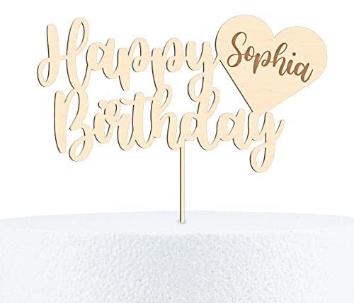 Happy Birthday Cake Topper Geburtstag Kuchendeko aus Holz oder Acryl personalisiert mit Wunschnamen - 15, 20 & 25 cm Höhe, 25 cm, Birke Multiplex von Alsino