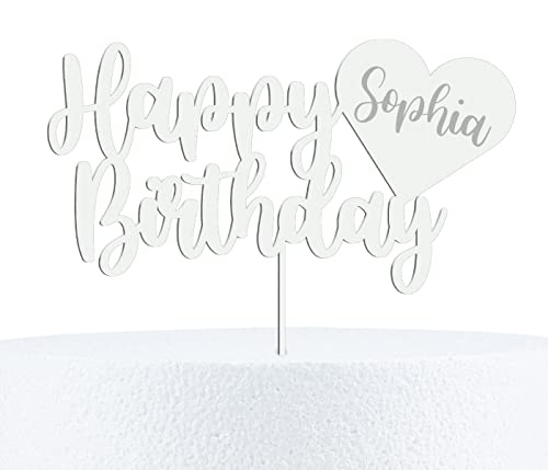 Happy Birthday Cake Topper Geburtstag Kuchendeko aus Holz oder Acryl personalisiert mit Wunschnamen - 15, 20 & 25 cm Höhe, 25 cm, Plexiglas von Alsino