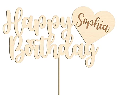 Alsino Persönlicher Cake Topper Happy Birthday mit herz - Geburtstag, Geburtstagstorte Geschenk Tortenstecker Tortentopper - aus nachhaltigem Holz, (LA-57) Happy Birthday Herz graviert von Alsino