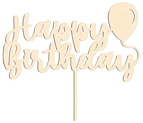 Alsino Persönlicher Cake Topper für alle Anlässe - Hochzeit, Geburtstag, Taufe, Geburt, Kommunion, Konfirmation - aus nachhaltigem Holz, (LA-65) Happy Birthday Luftballon von Alsino