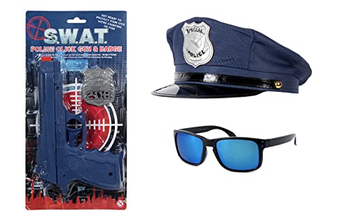 Polizei Kostüm Zubehör Fasching Accessoire Set (kv-193) mit Polizeimütze | Sonnenbrille und SWAT Pistole von Alsino
