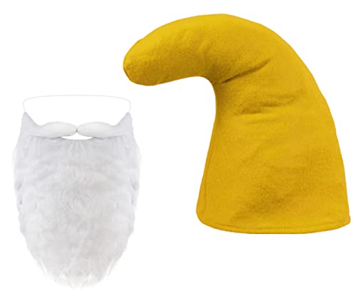 Zwergen Set - Zwergenmütze in Gelb mit Rauschebart Weiß - Zwergen-Kostüm Zwerg Outfit Kostüm Verkleidung Fasching Karneval Weihnachten Mottoparty von Alsino
