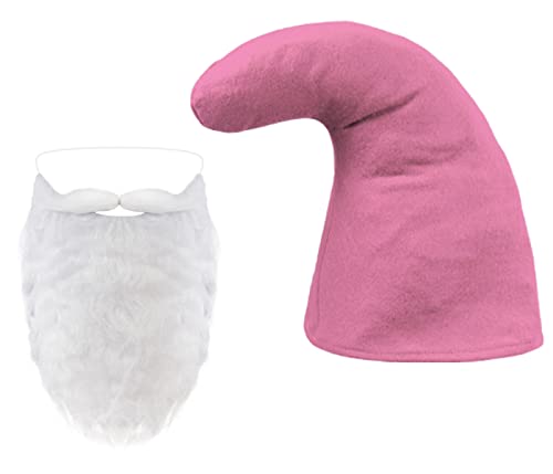 Zwergen Set - Zwergenmütze in Pink mit weißem Rauschebart - Zwergen-Kostüm Zwerg Outfit Kostüm Verkleidung Fasching Karneval Weihnachten Mottoparty von Alsino