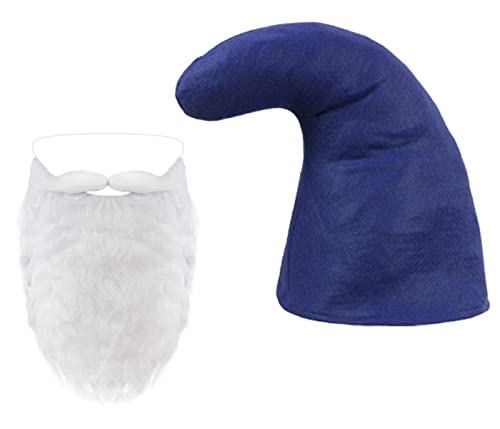 Zwergenmütze Blau mit Rauschebart in Weiß - Zwergen Kostüm Zwerg Outfit Kostüm Verkleidung Fasching Karneval Weihnachten Mottoparty von Alsino