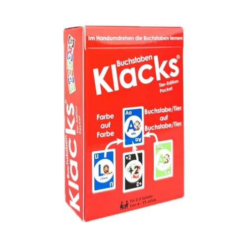 Buchstaben Klacks Tier Edition Pocket– Kartenspiel für Familien, 74 doppelseitige Karten, Perfekt für ABC-Spielspaß und Familienzeit Buchstaben Klacks Tier Edition Pocket– Kartenspiel für Familien, 74 doppelseitige Karten, Perfekt für ABC-Spielspaß und Familienzeit von Alster- und ElbHarmonie