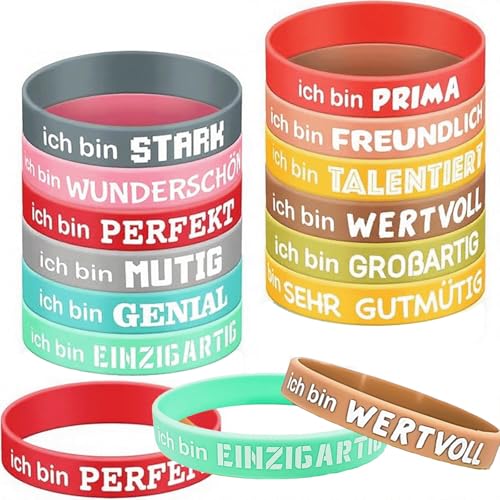 Altaroo 12 Stück Motivationsarmbänder Silikon Armbänder Inspirierende Silikon Armbänder mit Positiven Sprüchen Motivierende Gummiarmbänder Mutmacher Geschenke Party für Schüler Teenager Kinder von Altaroo