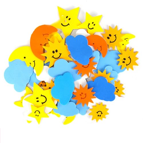 Altaroo moosgummi Sticker, moosgummi basteln, moosgummi selbstklebend, moosgummi selbstklebend, 120 StückSterne, Mond und Wolken von Altaroo