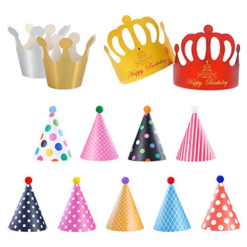 HONGECB Partyhüte, Geburtstag Dekoration Set, 9 Kegel Hüte mit Pom Poms, 2 Kleine Kronen, 2 Besondere große Kronen, Geeignet für Familienfeiern für Kinder und Erwachsene, 13PCS HONGECB Partyhüte, Geburtstag Dekoration Set, 9 Kegel Hüte mit Pom Poms, 2 Kleine Kronen, 2 Besondere große Kronen, Geeignet für Familienfeiern für Kinder und Erwachsene, 13PCS von HONGECB
