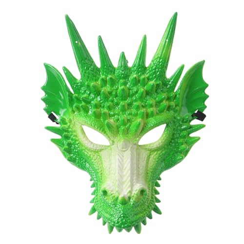Altsuceser 3D Drachen-Maske, Cosplay-Maske, Drachenkopf-Maske, gruselige Tier-Halbgesichtsmasken für Erwachsene, Herren, Grün & Weiß von Altsuceser