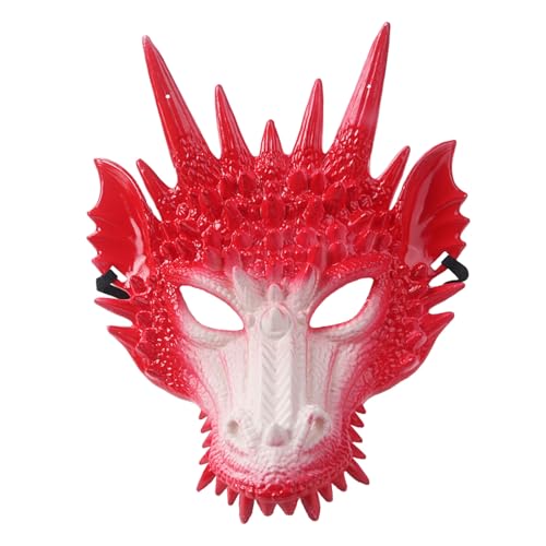 Altsuceser 3D Drachen-Maske, Cosplay-Maske, Drachenkopf-Maske, gruselige Tier-Halbgesichtsmasken für Erwachsene, Herren, Weiß & Rot von Altsuceser