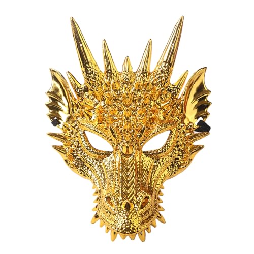 Altsuceser 3D Drachen-Maske, Cosplay-Maske, Drachenkopf-Maske, gruselige Tier-Halbgesichtsmasken für Erwachsene Männer, Golden Goldfarben von Altsuceser