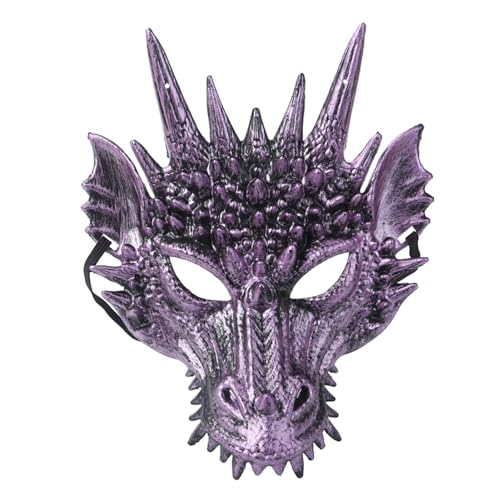 Altsuceser 3D Drachen-Maske, Cosplay-Maske, Drachenkopf-Maske, gruselige Tier-Halbgesichtsmasken für Erwachsene Männer, Lila von Altsuceser
