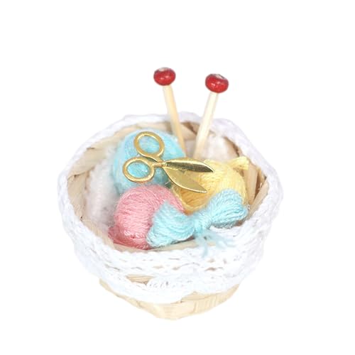Altsuceser Miniatur-Strickzubehör, bunter Miniatur-Bambuskorb, geflochtener Garnball, Ornament für Puppenhaus-Dekorationen, Blau von Altsuceser