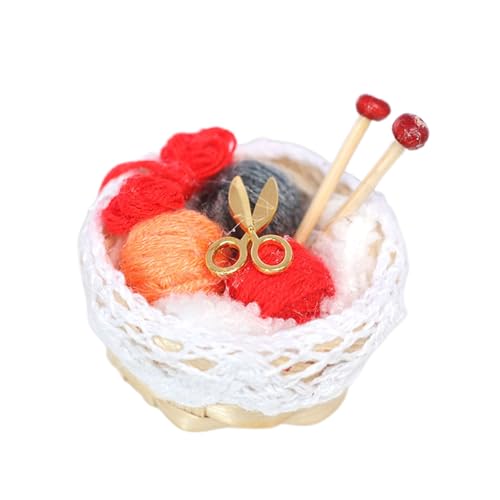 Altsuceser Miniatur-Strickzubehör, bunter Miniatur-Bambuskorb, geflochtener Garnball, Ornament für Puppenhaus-Dekorationen, Rot von Altsuceser