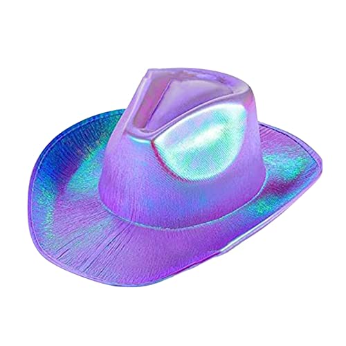 Altsuceser Neon Glitzer Weltraum Cowboy Hut, Glitzer Frauen Holographische Cowgirl Hut für Partys Lila Einheitsgröße von Altsuceser