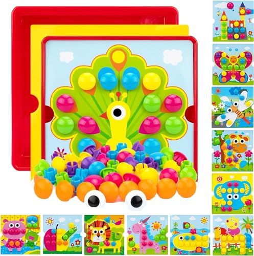 AluAbi Button Art Spielzeug für Kleinkinder, Basteln für Kleinkinder, Spielzeug im Alter von 2–4 Jahren, Lernspielzeug für frühes Lernen, farblich passendes Puzzle, Feinmotorikspiel, von AluAbi