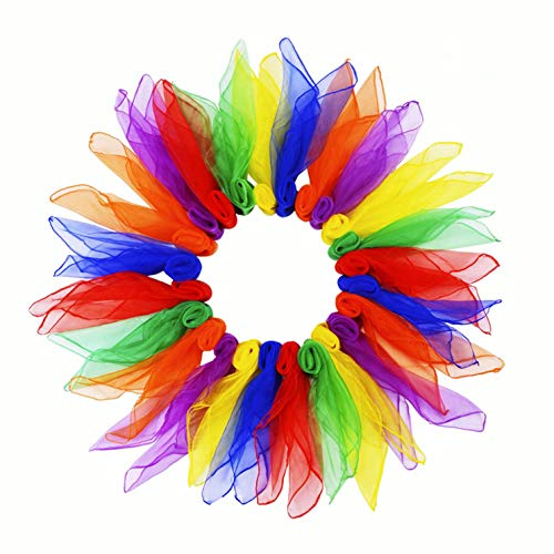 Alumuk 24 Stück Jongliertücher Tanz Tücher Jonglier Schals Gymnastiktücher für Kindergarten Kindershow Bauchtanz, 60 x 60 cm (24er Tanztücher) von Alumuk