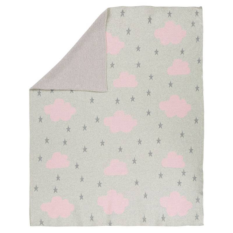 Strickdecke CLOUD AND STAR (100x75) aus Baumwolle in grau/rosa von Alvi®