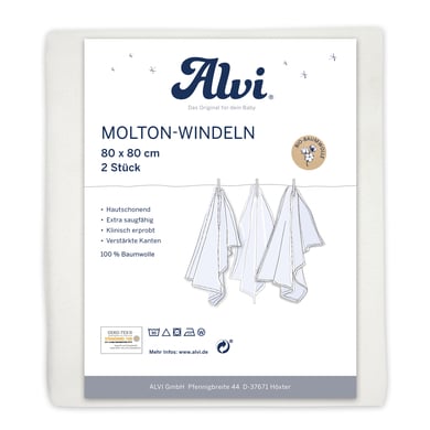 Alvi® Molton-Windeln 2er Pack weiß 80 x 80 cm von Alvi