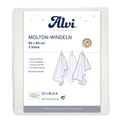 Alvi® Molton-Windeln 2er Pack weiß 80 x 80 cm von Alvi