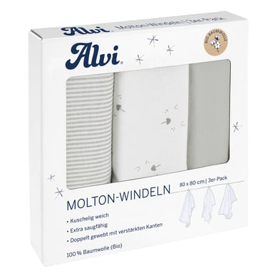 Alvi® Molton-Windeln 3er Pack Faces 80 x 80 cm von Alvi