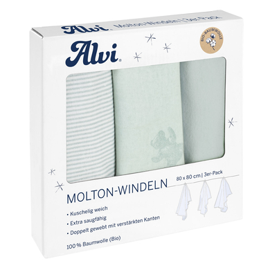 Alvi® Molton-Windeln 3er Pack Teddy 1961 80 x 80 cm von Alvi