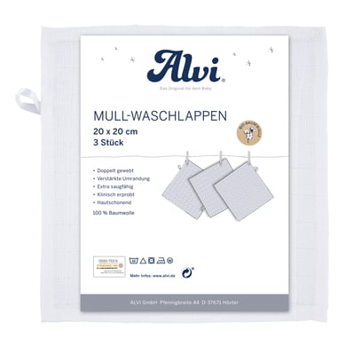 Alvi® Mullwaschlappen 3er Pack weiß 20 x 20 cm von Alvi