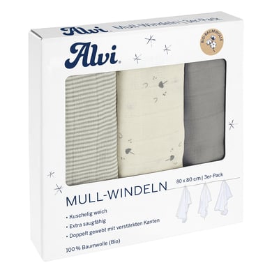 Alvi® Mullwindeln 3er Pack Faces 80 x 80 cm von Alvi