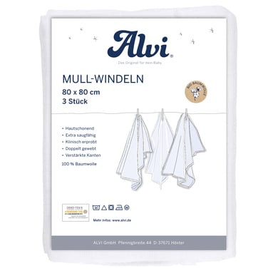 Alvi® Mullwindeln 3er Pack weiß 80 x 80 cm von Alvi