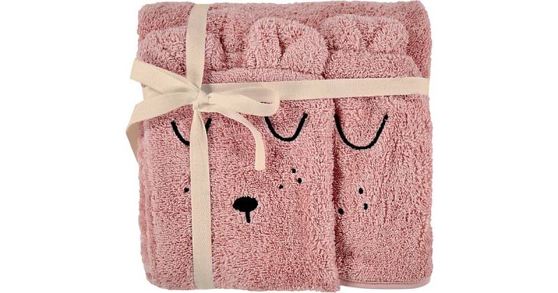 Kapuzen-Badetuch & Waschhandschuh Frottier mit Stickerei Faces rosa Gr. 90 x 90 Mädchen Kinder von Alvi