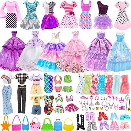 Alviller 55-teiliges Puppenkleidungs-Outfit für Barbie, Puppenzubehör, Minikleid, Partykleid, Bikini-Set, Oberteile, Hosen, Schmuckzubehör, zufällige Stilrichtung für 29.2 cm Mädchenpuppe von Alviller