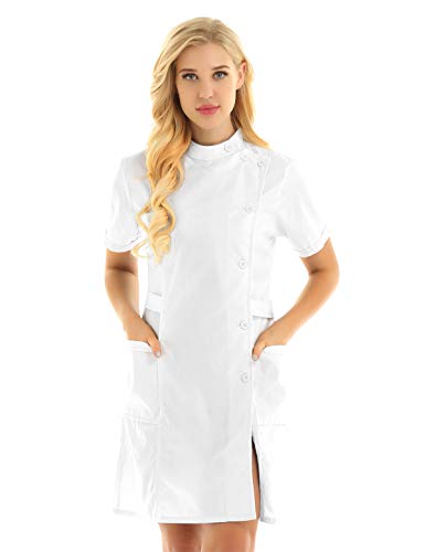 Alvivi Damen Ärztin Krankenschwester Kostüm Doktor Arztin Minikleid Arztkittel Labormantel Cosplay Fasching Karneval Verkleidung Weiß XL von Alvivi