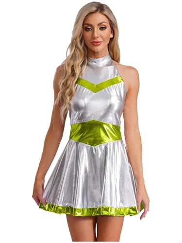 Alvivi Damen Alien Kostüm Space Girl Kleid Außerirdischer Kostüm Glänzend Metallic Kleid Minikleid Bodycon Karneval Fasching Rave Partykleid Leuchtendes Grün XXL Alvivi Damen Alien Kostüm Space Girl Kleid Außerirdischer Kostüm Glänzend Metallic Kleid Minikleid Bodycon Karneval Fasching Rave Partykleid Leuchtendes Grün XXL von Alvivi