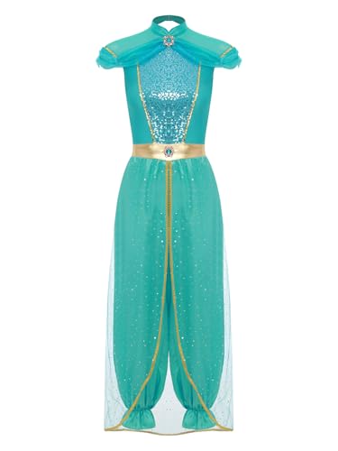 Alvivi Damen Bauchtanz Kostüm Pailletten Overall Jumpsuit Haremhose Belly Dance Outfits Indische Tanzkleidung Halloween Karneval Fasching Kostüm B Hellblau S von Alvivi