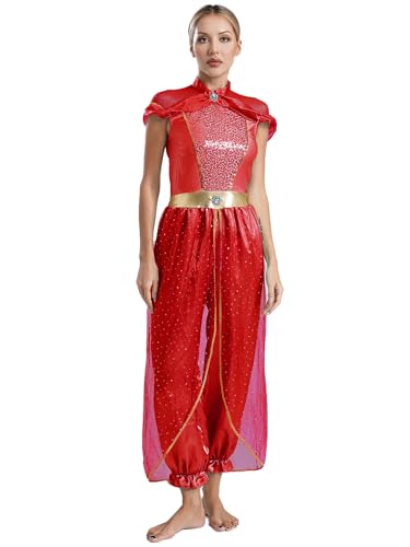 Alvivi Damen Bauchtanz Kostüm Pailletten Overall Jumpsuit Haremhose Belly Dance Outfits Indische Tanzkleidung Halloween Karneval Fasching Kostüm B Rot 3XL Alvivi Damen Bauchtanz Kostüm Pailletten Overall Jumpsuit Haremhose Belly Dance Outfits Indische Tanzkleidung Halloween Karneval Fasching Kostüm B Rot 3XL von Alvivi
