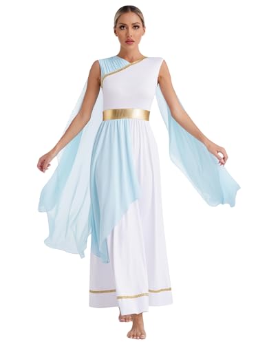 Alvivi Damen Griechische Göttin Kostüm Griechische Kleider Römisch Antike Griechisches Toga Kleid Halloween Karneval Faschingskostüm Mottoparty A Hellblau M von Alvivi