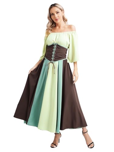 Alvivi Damen Mittelalter Kleid Renaissance Kleid mit Korsett Viktorianische Kleider Mittelalter Kostüm Fasching Karneval Cosplay Kostüm Grün 3XL von Alvivi