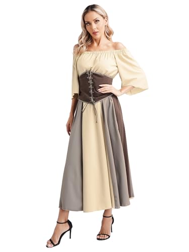 Alvivi Damen Mittelalter Kleid Renaissance Kleid mit Korsett Viktorianische Kleider Mittelalter Kostüm Fasching Karneval Cosplay Kostüm Umber 5XL von Alvivi