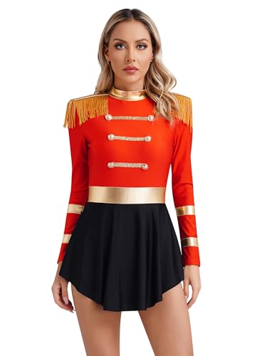 Alvivi Damen Zirkus Kostüm Zirkusdirektor Uniform Langarm Kleid Ringmaster Kostüm Show Tanzkostüm Weihnachten Karneval Partykleid Rot 3XL von Alvivi