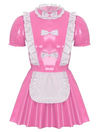 Alvivi Herren Dienstmädchen Kostüm Zimmermädchen Maid Kleid Wetlook Sissy Kleid Lolita Hausmädchen Cosplay Verkleidung A Rosa XL von Alvivi
