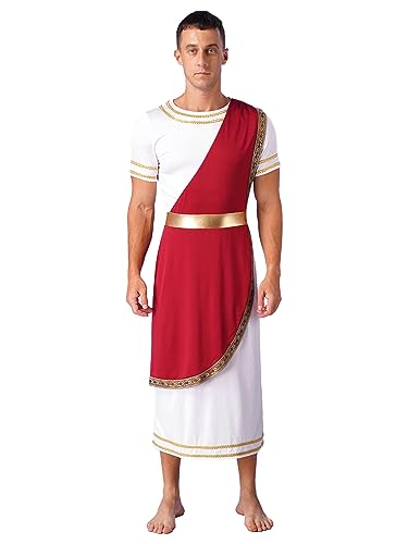Alvivi Herren Griechischer Gott Kostüm Antike Römische Toga Kleid Robe Langes Gewand Halloween Karneval Faschingskostüm Mottoparty A Weinrot XL von Alvivi