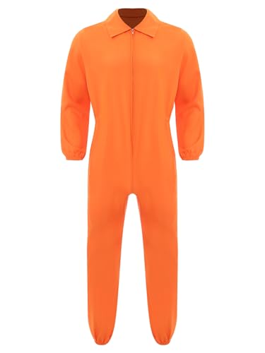 Alvivi Herren Häftling Kostüm Gefangener Overall Jumpsuit Orange Sträfling Kostüm Prisoner Outfits Halloween Karneval Faschingskostüme Orange M von Alvivi