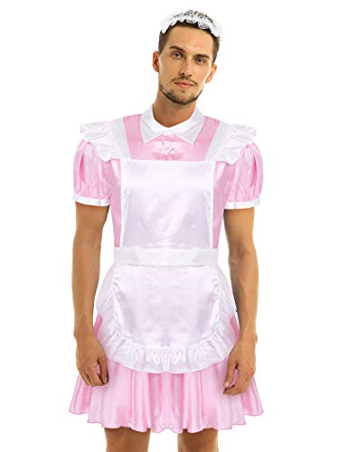 Alvivi Herren Zimmermädchen Kostüm Dienstmädchen Cosplay Männerkostüm Maid Kostüm Hausmädchen Lolita Männer Sissy Cosplay Verkleidung A Rosa C L von Alvivi