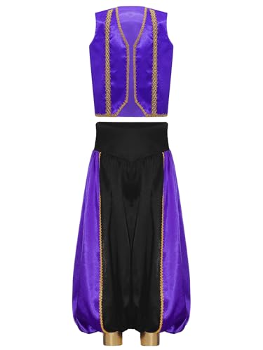Alvivi Jungen Arabische Kleidung Satin Weste Jacke mit Haremshose Arabische Prinz Kostüm Indische Kleidung Halloween Karneval Fasching Lila Schwarz 170-176 Alvivi Jungen Arabische Kleidung Satin Weste Jacke mit Haremshose Arabische Prinz Kostüm Indische Kleidung Halloween Karneval Fasching Lila Schwarz 170-176 von Alvivi