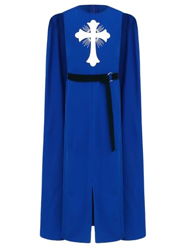 Alvivi Jungen Ritter Kostüm Mittelalter Krieger Kleid Robe mit Umhang Römischer Gladiator Kostüm Halloween Weihnachten Karneval Fasching Party Outfits Blau 134-140 von Alvivi