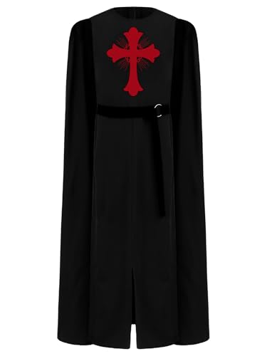 Alvivi Jungen Ritter Kostüm Mittelalter Krieger Kleid Robe mit Umhang Römischer Gladiator Kostüm Halloween Weihnachten Karneval Fasching Party Outfits Schwarz 110-116 von Alvivi